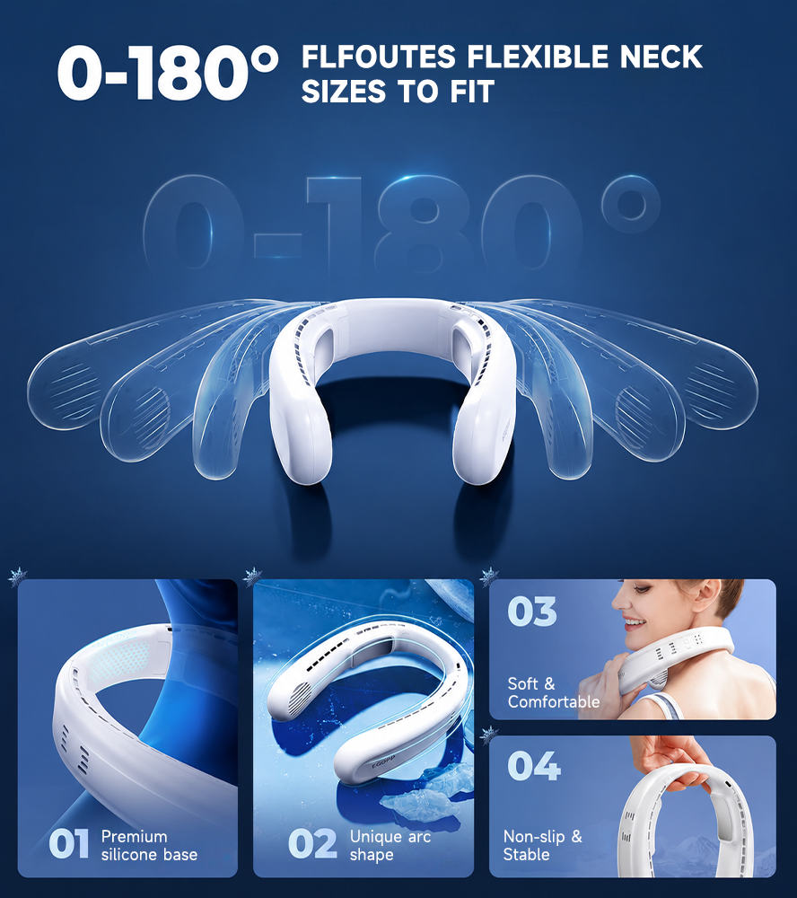 🏆 BVJ Portable Neck Fan with Dual Cooling | 360° Airflow • Up to 8H Battery Life • 3 Speeds | Perfect for Summer, Travel & Outdoors