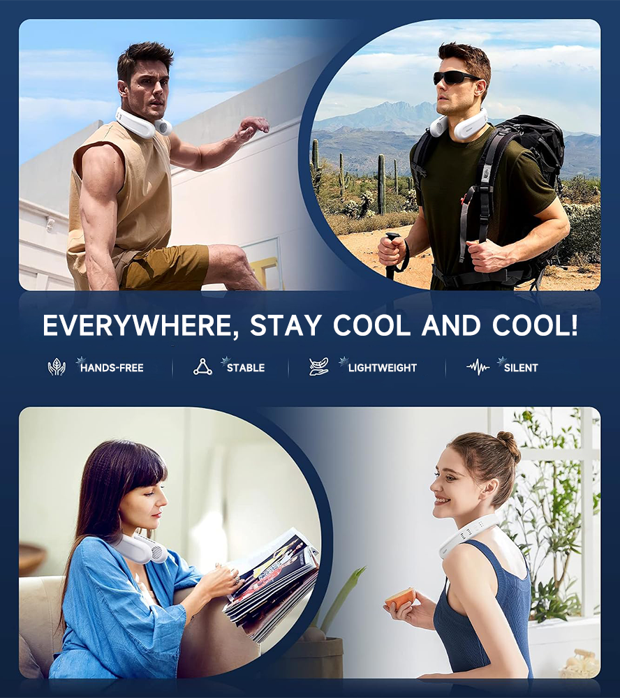 🏆 BVJ Portable Neck Fan with Dual Cooling | 360° Airflow • Up to 8H Battery Life • 3 Speeds | Perfect for Summer, Travel & Outdoors