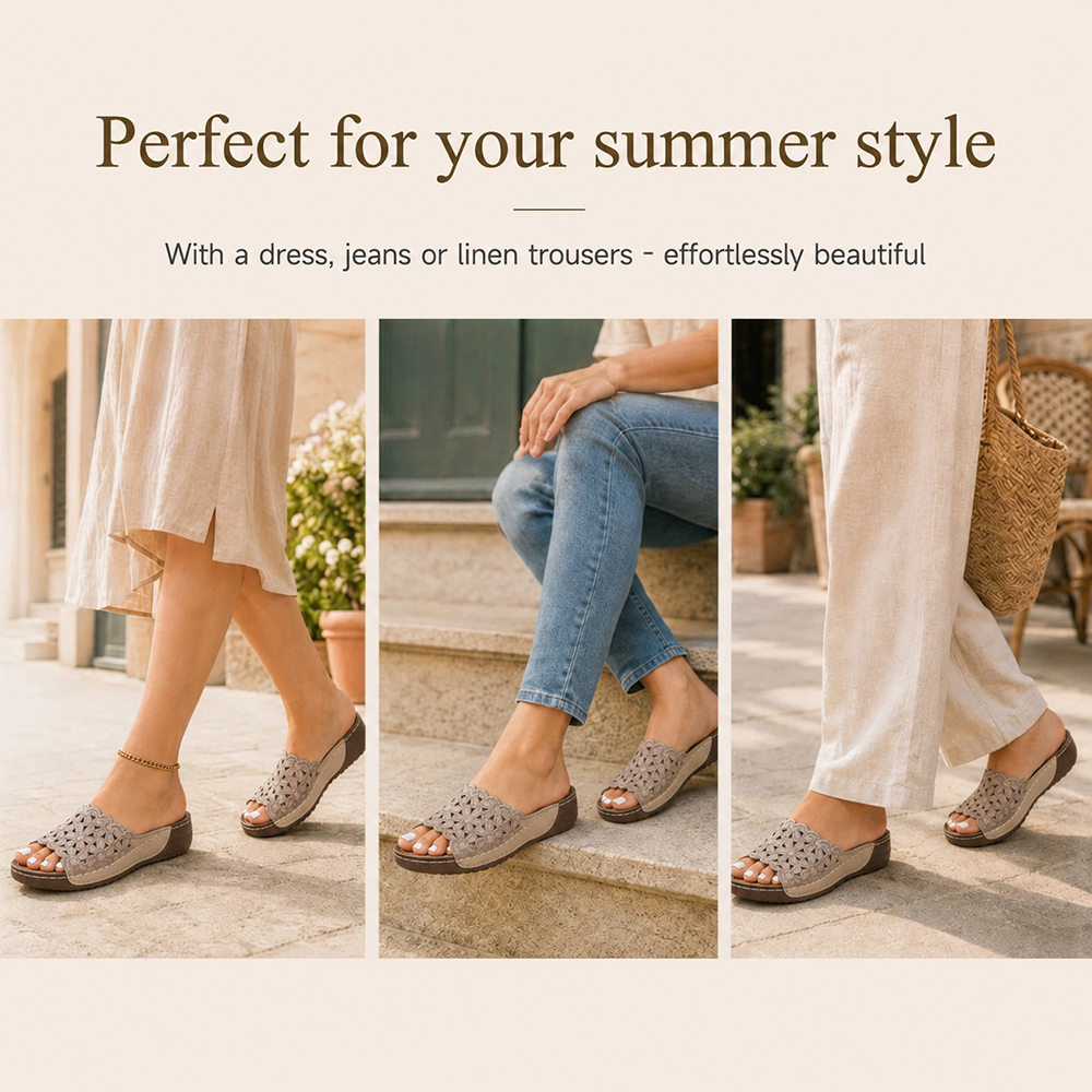 🏆𝙇𝘼𝙎𝙏 𝘿𝘼𝙔: 𝟴𝟬% 𝙊𝙁𝙁⭐⭐Women's Openwork Floral Embroidered Orthopedic Wedge Sandals