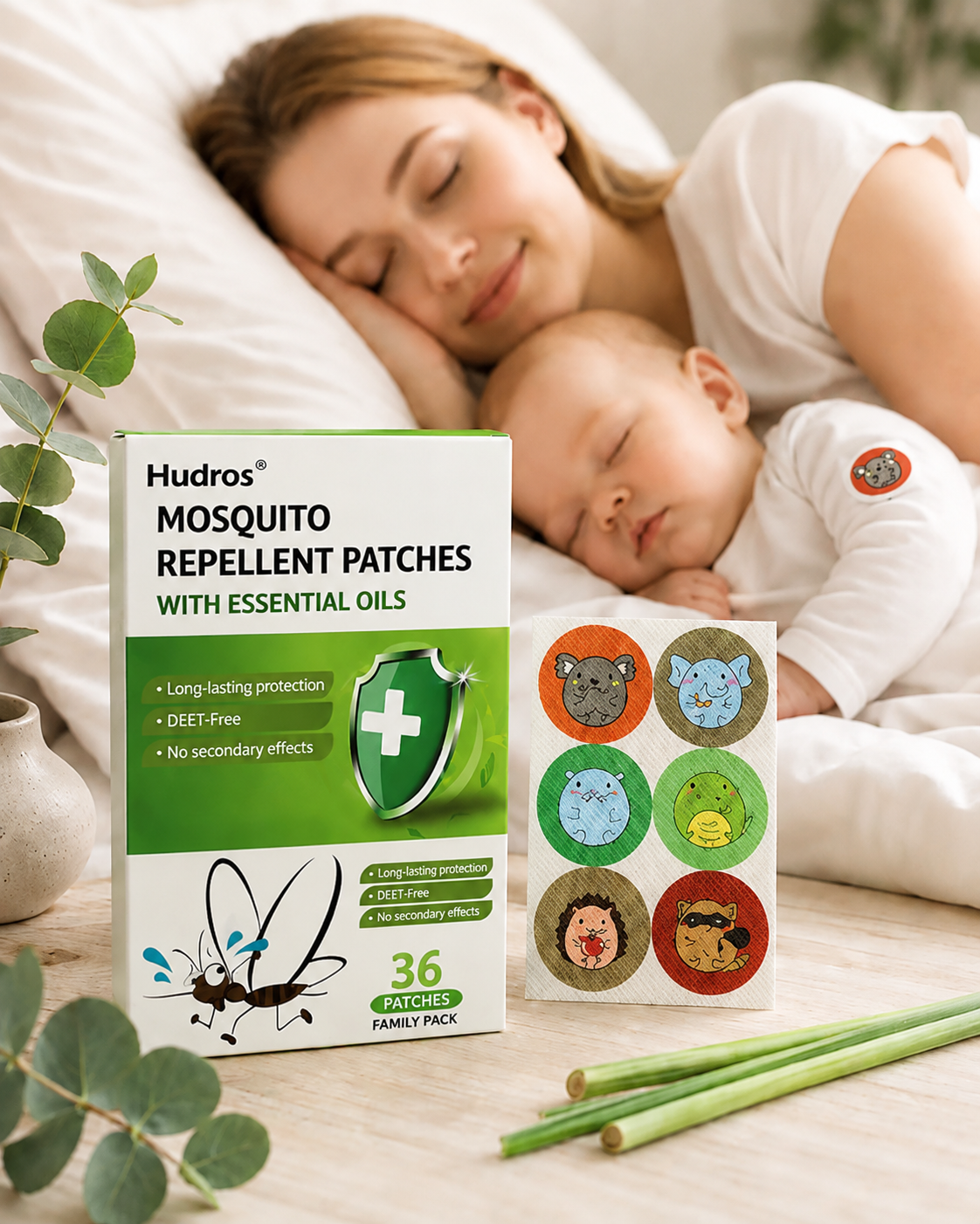 🦟 Hudros Essential Oil Mosquito Repellent Patches – DEET-Free, Family Pack