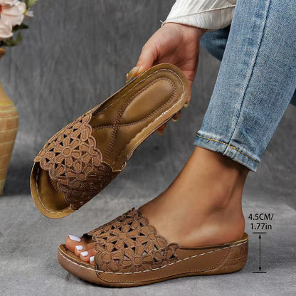 🏆𝙇𝘼𝙎𝙏 𝘿𝘼𝙔: 𝟴𝟬% 𝙊𝙁𝙁⭐⭐Women's Openwork Floral Embroidered Orthopedic Wedge Sandals