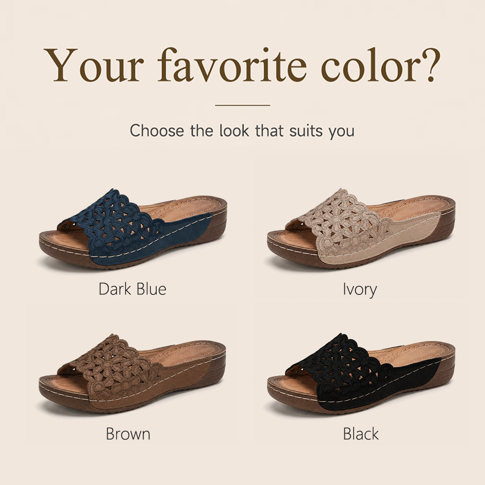 🏆𝙇𝘼𝙎𝙏 𝘿𝘼𝙔: 𝟴𝟬% 𝙊𝙁𝙁⭐⭐Women's Openwork Floral Embroidered Orthopedic Wedge Sandals