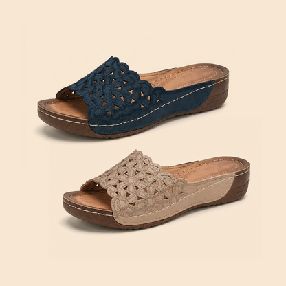 🏆𝙇𝘼𝙎𝙏 𝘿𝘼𝙔: 𝟴𝟬% 𝙊𝙁𝙁⭐⭐Women's Openwork Floral Embroidered Orthopedic Wedge Sandals