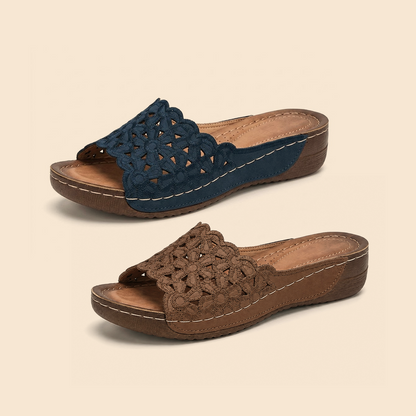 🏆𝙇𝘼𝙎𝙏 𝘿𝘼𝙔: 𝟴𝟬% 𝙊𝙁𝙁⭐⭐Women's Openwork Floral Embroidered Orthopedic Wedge Sandals