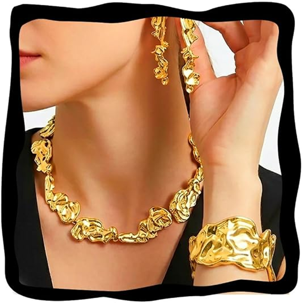 ✨ Gold Jewellery Set for Women – Elegant Liquid Design Necklace, Bracelet & Earrings