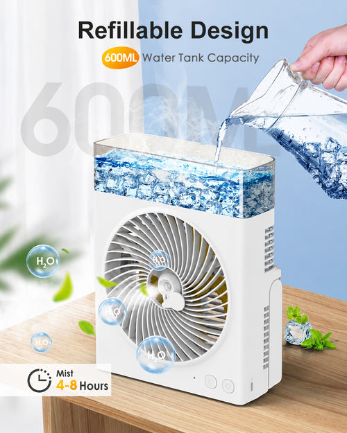 ❄️ BVJ Portable Misting Fan with 600ml Water Tank | ❄️Up to 30H Battery Life • USB Rechargeable • Quiet & Compact | Perfect for Home, Office, Camping & Travel