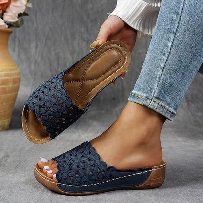 🏆𝙇𝘼𝙎𝙏 𝘿𝘼𝙔: 𝟴𝟬% 𝙊𝙁𝙁⭐⭐Women's Openwork Floral Embroidered Orthopedic Wedge Sandals