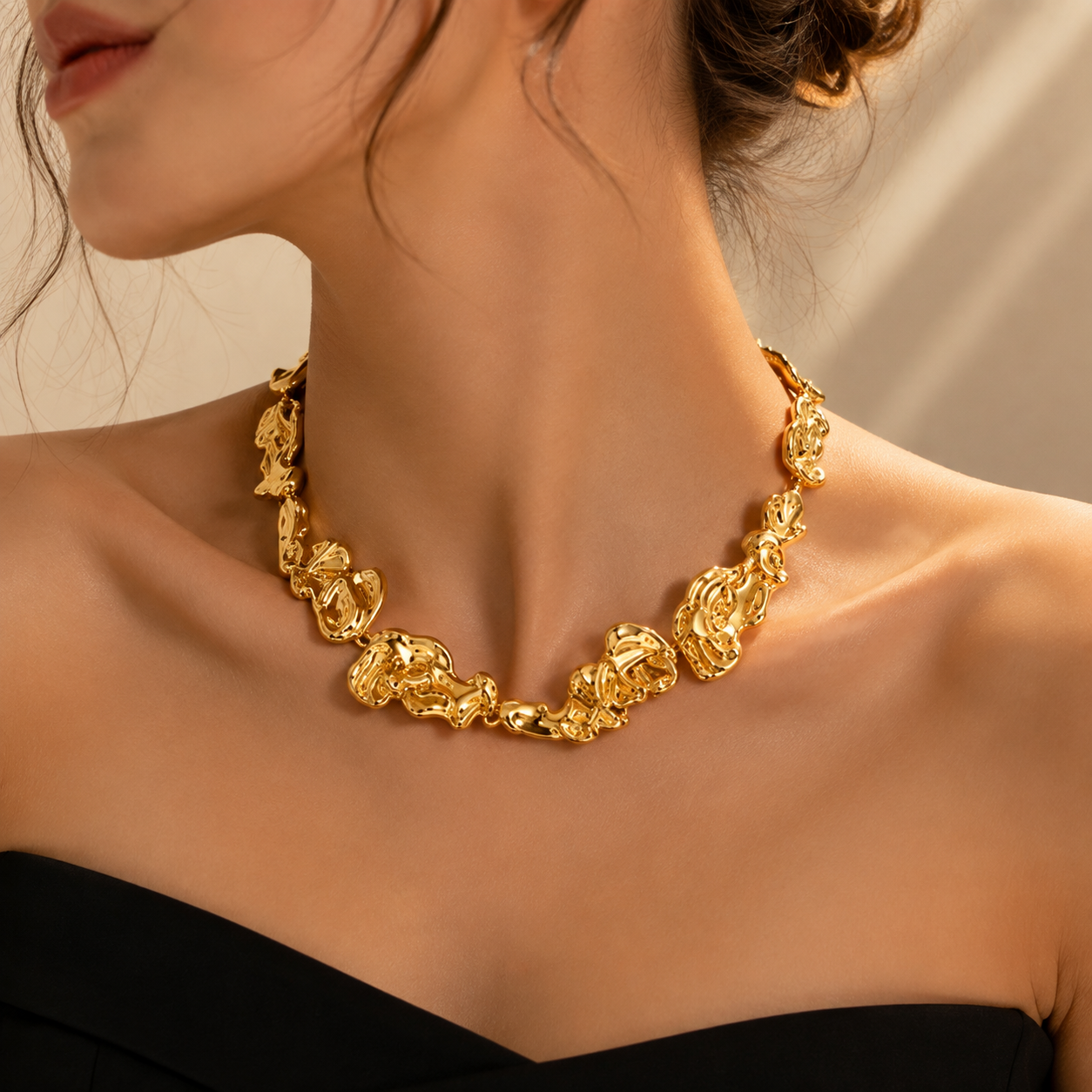 ✨ Gold Jewellery Set for Women – Elegant Liquid Design Necklace, Bracelet & Earrings