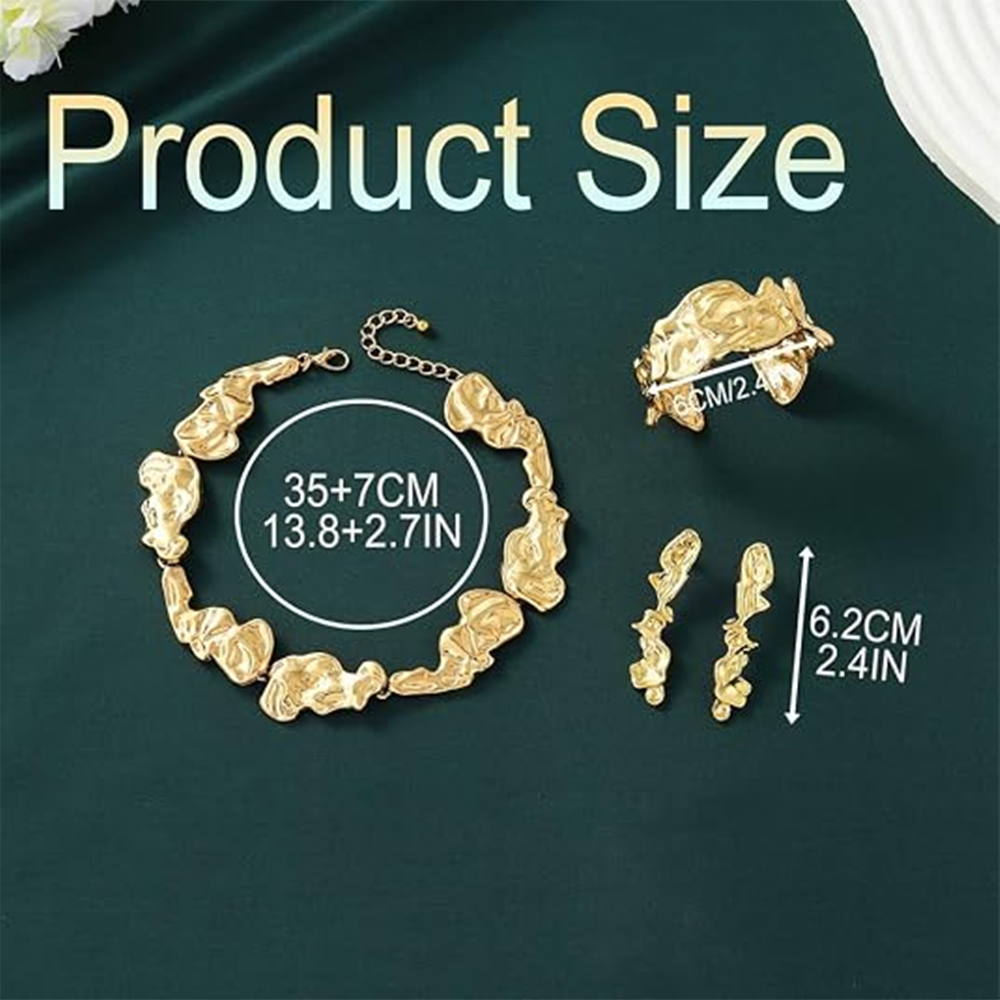 ✨ Gold Jewellery Set for Women – Elegant Liquid Design Necklace, Bracelet & Earrings
