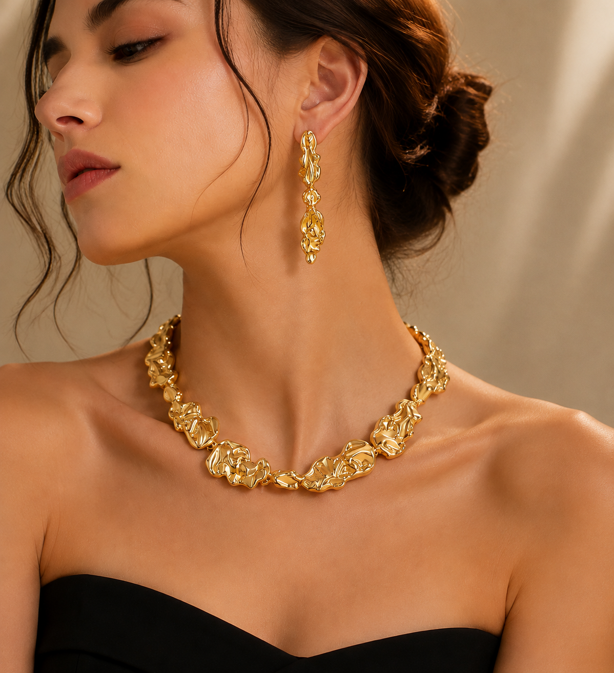 ✨ Gold Jewellery Set for Women – Elegant Liquid Design Necklace, Bracelet & Earrings