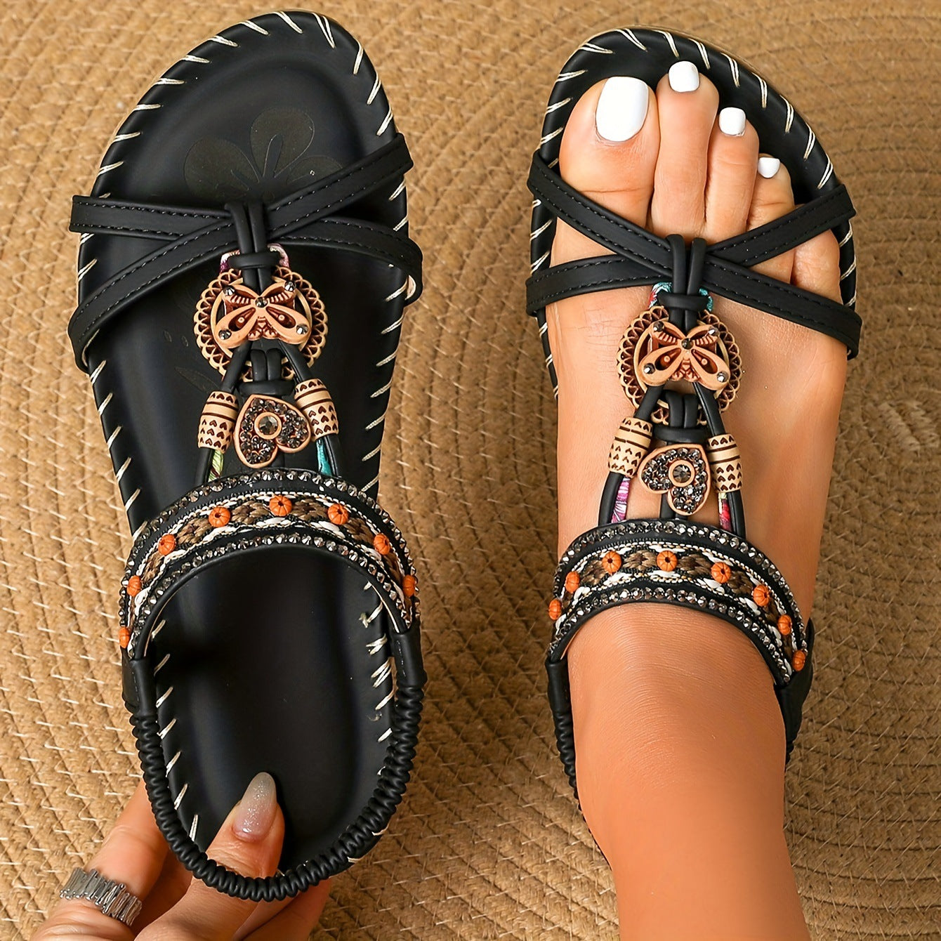 ⭐💝 Summer Sale ⭐ Women's Fashion Bohemian Open-Toe Rhinestone Sandals