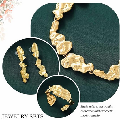 ✨ Gold Jewellery Set for Women – Elegant Liquid Design Necklace, Bracelet & Earrings