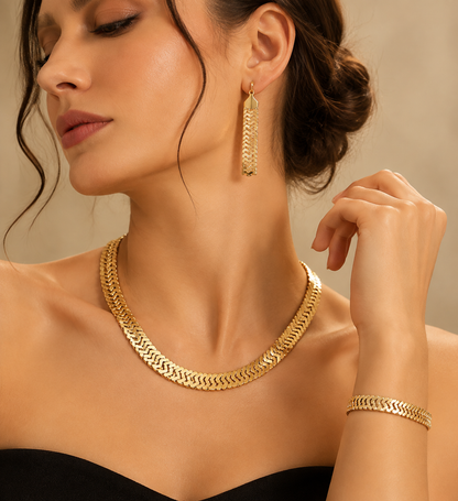✨ Gold Jewellery Set for Women – Elegant Liquid Design Necklace, Bracelet & Earrings