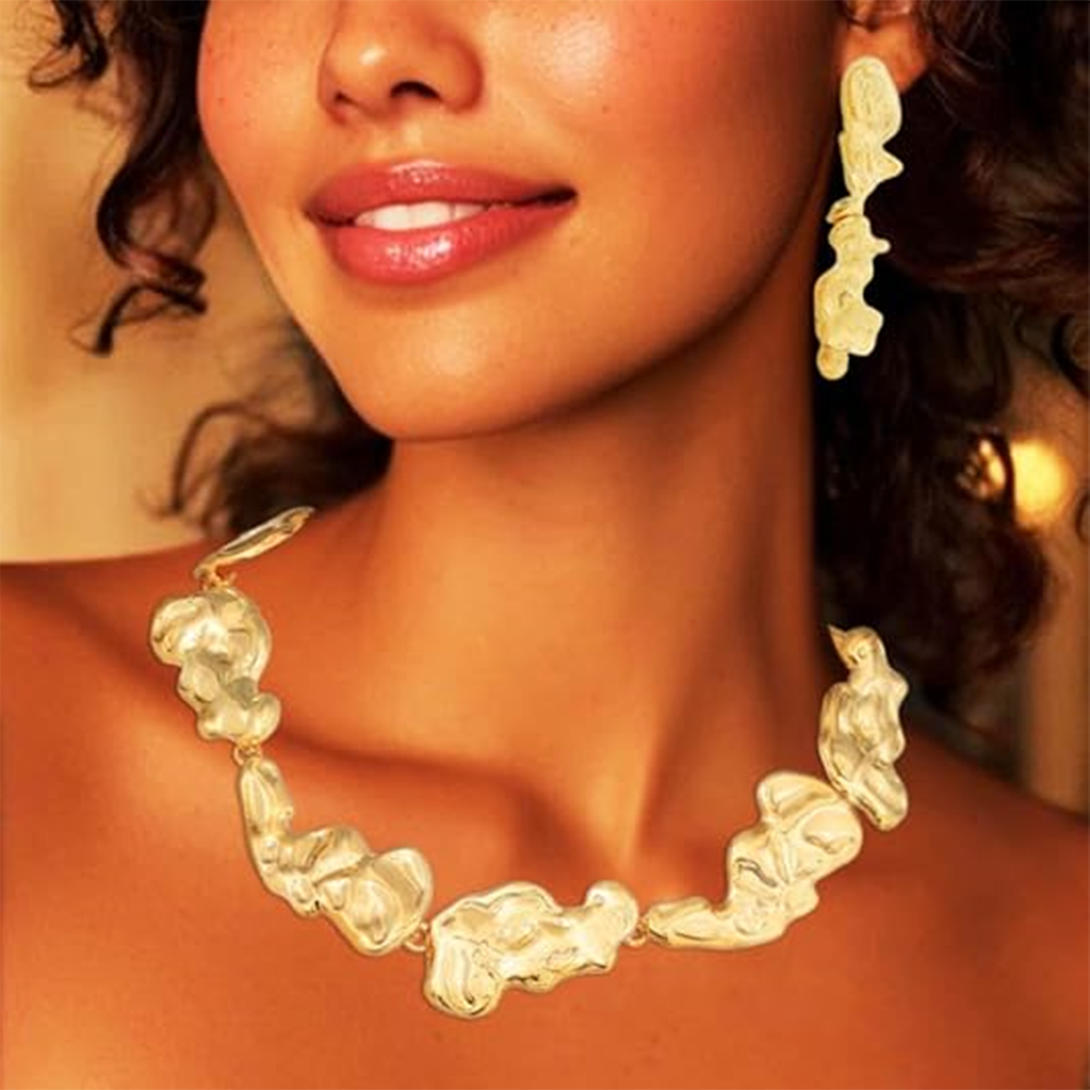 ✨ Gold Jewellery Set for Women – Elegant Liquid Design Necklace, Bracelet & Earrings