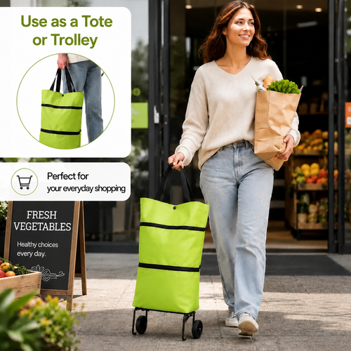 💖 New Foldable Shopping Trolley – Waterproof, Sturdy & 2-in-1 Carry Bag Design!