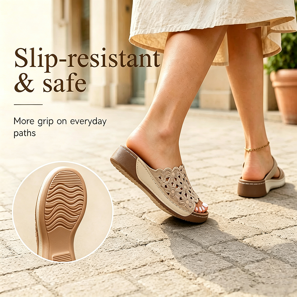 🏆𝙇𝘼𝙎𝙏 𝘿𝘼𝙔: 𝟴𝟬% 𝙊𝙁𝙁⭐⭐Women's Openwork Floral Embroidered Orthopedic Wedge Sandals