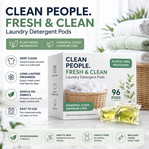 The Clean People Laundry Detergent Pods - Hypoallergenic Laundry Pods - Ultra Concentrated, Recyclable Packaging, Stain Fighting - Fresh Scent,