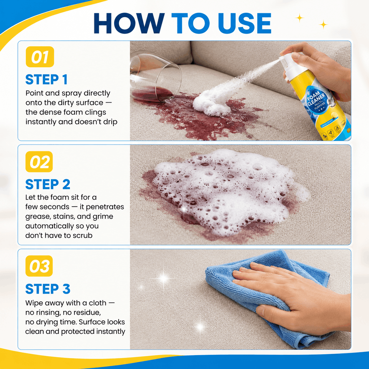 ✨Last Day 60% OFF - Foam No-Rinse Cleaner — Spray, Wipe & Done