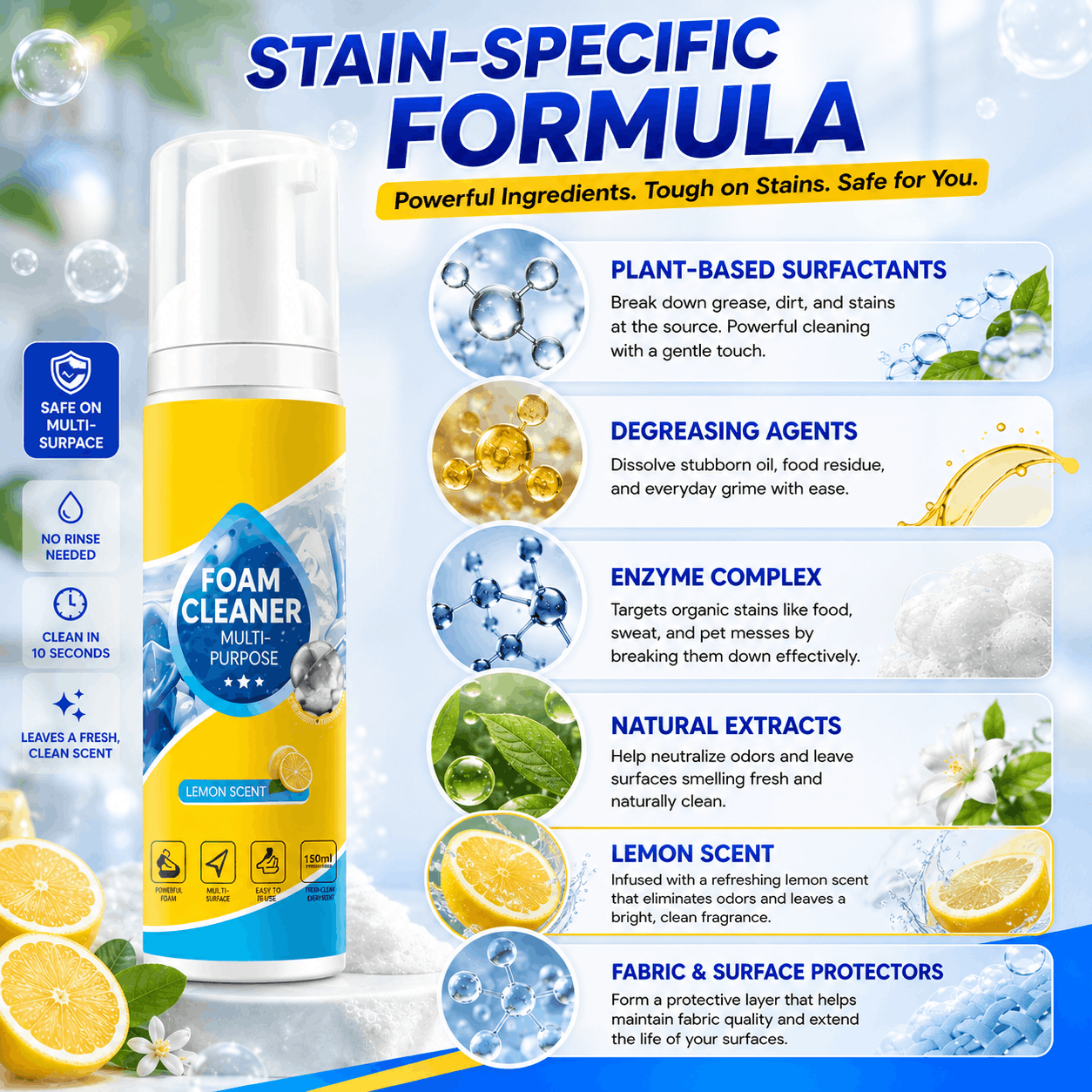 ✨Last Day 60% OFF - Foam No-Rinse Cleaner — Spray, Wipe & Done