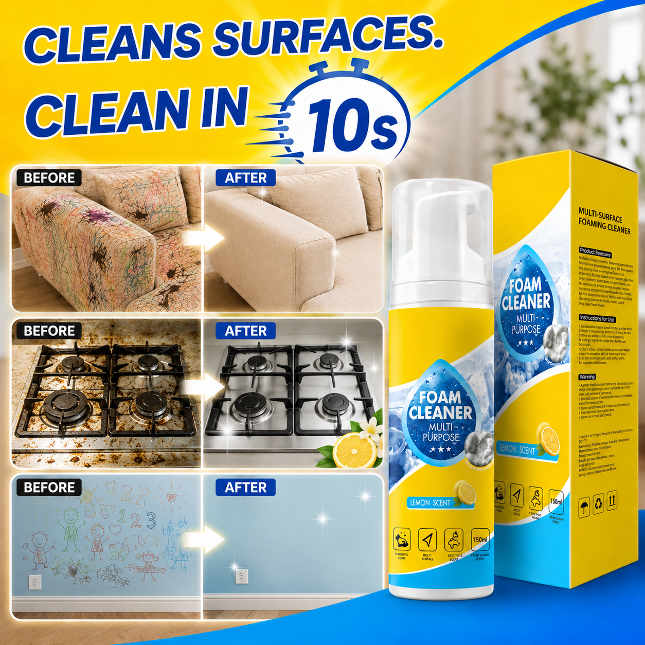 ✨Last Day 60% OFF - Foam No-Rinse Cleaner — Spray, Wipe & Done
