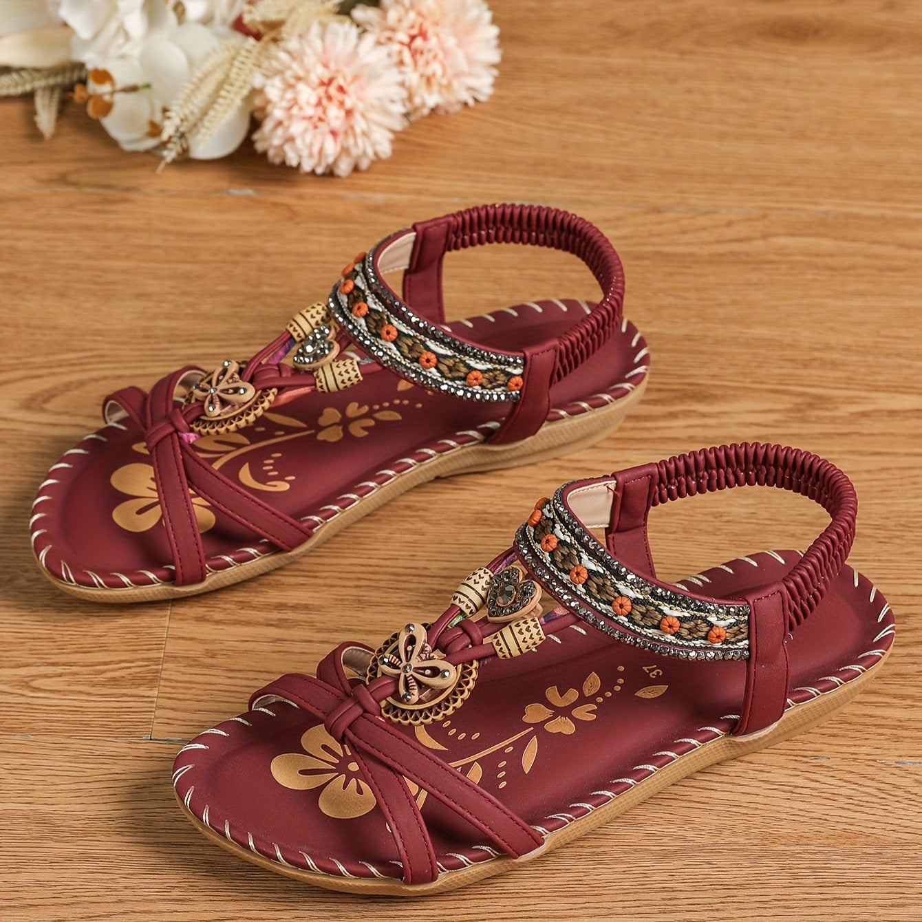 ⭐💝 Summer Sale ⭐ Women's Fashion Bohemian Open-Toe Rhinestone Sandals