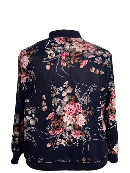 CLEARANCE SALE🔥 - Plus Size - Plus Size Women'S Floral Print Baseball Jacket